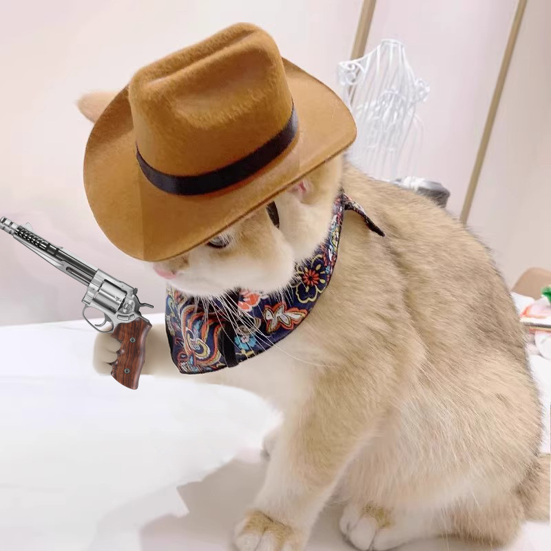 Cowboy Hat Straw - ﻿ Sombrero de vaquero para gato,